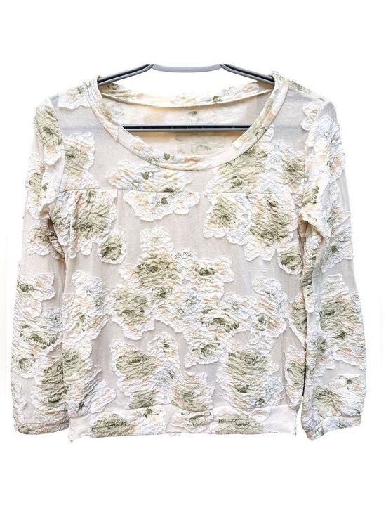 Tops - Floral Textured Long Sleeve Top with Floral Embellishment Medium